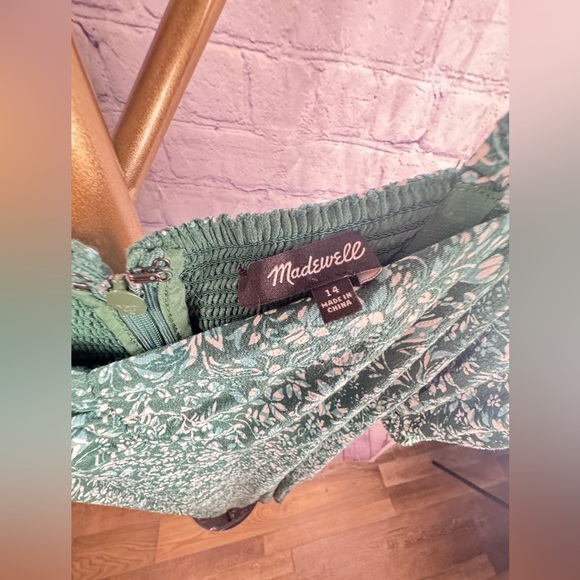 MADEWELL Puff Sleeve Sweetheart Neckline Green Ditsy Floral Midi Dress size 14 - Picture 10 of 16